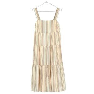 Madewell Tall Button-Back Tiered Dress in Textural Rainbow Stripe